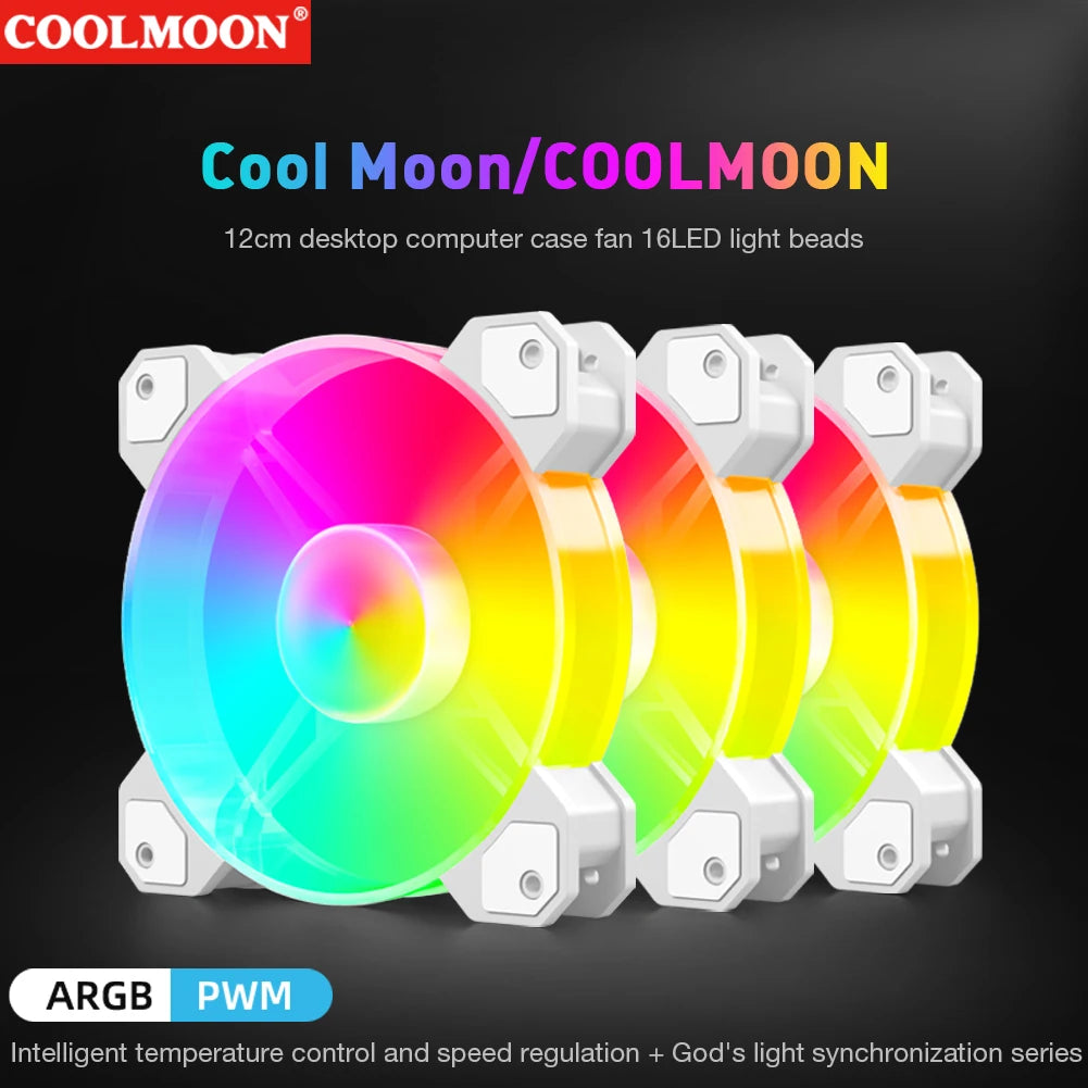 12cm Chassis Cooling Fan 16LED Lamp Beads Silent Chassis Cooler 5V 3PIN ARGB 12V 4PIN PWM Speed Regulation for Desktop Computer