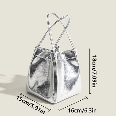 Bucket Bag For Women Silvery Pu Lunch Box Versatile Chic - Smarsty