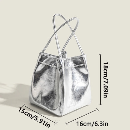 Bucket Bag For Women Silvery Pu Lunch Box Versatile Chic - Smarsty