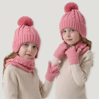 Kids Winter Hat Scarf Gloves Set Fleece Lined Warm - Smarsty