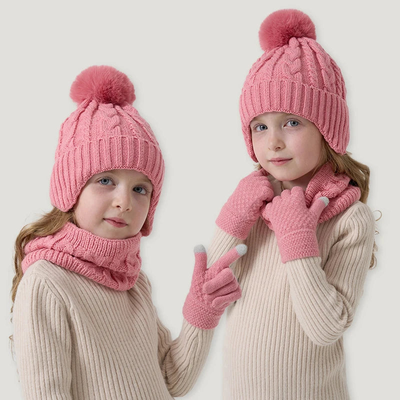 Kids Winter Hat Scarf Gloves Set Fleece Lined Warm - Smarsty