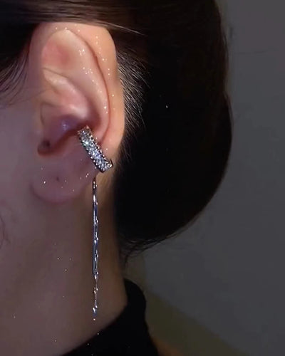 Zircon C Shape Long Tassel Ear Cuffs No Piercing Earrings - Smarsty