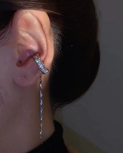 Zircon C Shape Long Tassel Ear Cuffs No Piercing Earrings - Smarsty