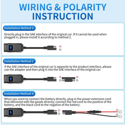 PD QC3.0 Motorcycle USB Fast Charger 60W Handlebar Dual USB Socket with Switch Voltmeter Waterproof 12V Power Supply Adapter - Smarsty