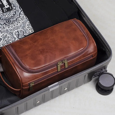 Leather Toiletry Bag for Men Women Dopp Kit Mens Hanging Toiletry Bag Travel Toiletry Bag for Traveling Large Cosmetic Bag for T - Smarsty