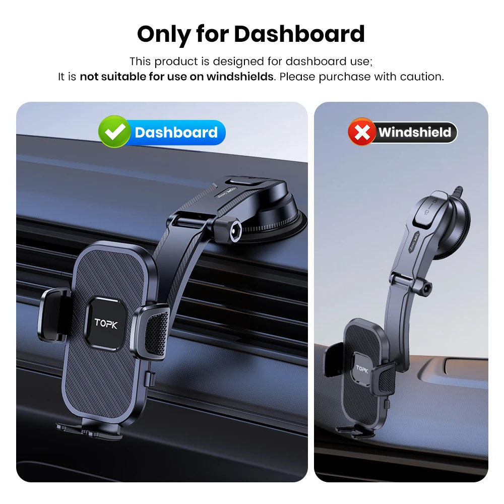 TOPK Universal Car Phone Holder Dashboard Mount for iPhone Android 360° Rotatable Anti-Slip Easy Install Compact Design Durable