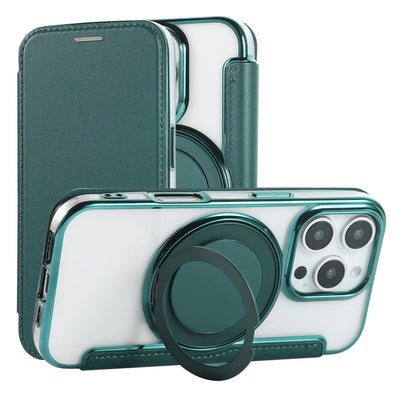 Flip Leather Wallet Rotating Fold Stand Magnetic Phone Case For iPhone 15 16 17 Pro Max 16E 14 13 12 For Magsafe Clear Cover