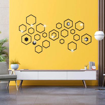 24pcs 3D Hexagonal Mirror Wall Stickers for Home Decor - Smarsty