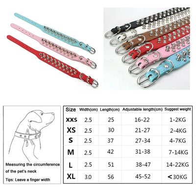Adjustable Leather Dog Collar with Spikes for Small Pets - Smarsty