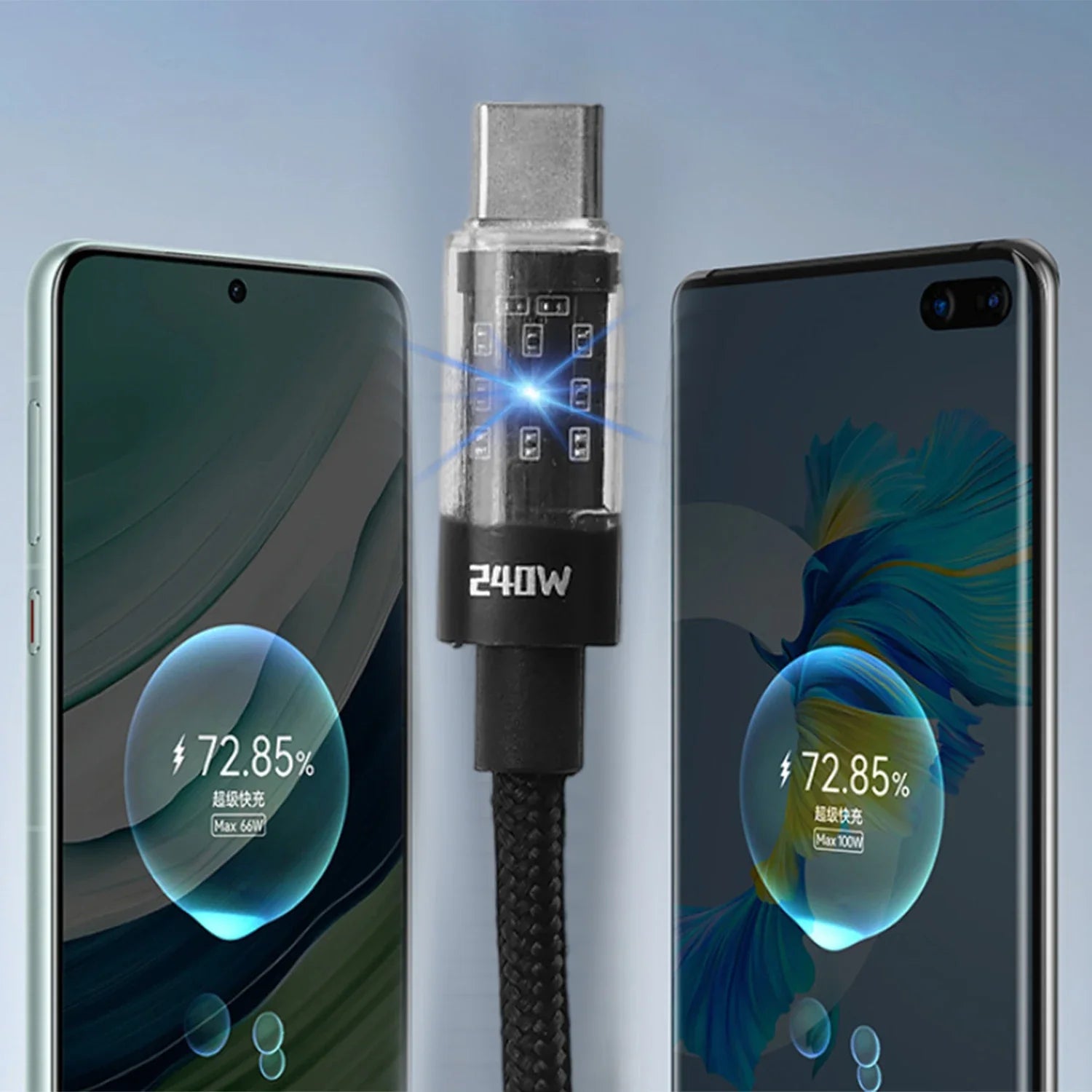 240W Nylon USB Type C Super Fast Charging Cable For Samsung Xiaomi Huawei Honor LED Digital Display USB C Charger Data Cord - Smarsty
