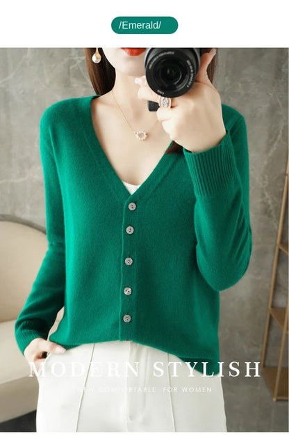 2024 New V-Neck Temperament Small Fragrant Wind Women Loose Sweater Sweater All Sweater Coat Special Offer Cardigan ZHI D035