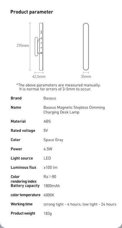 Baseus Rechargeable LED Table Lamp With Stepless Dimming - Smarsty