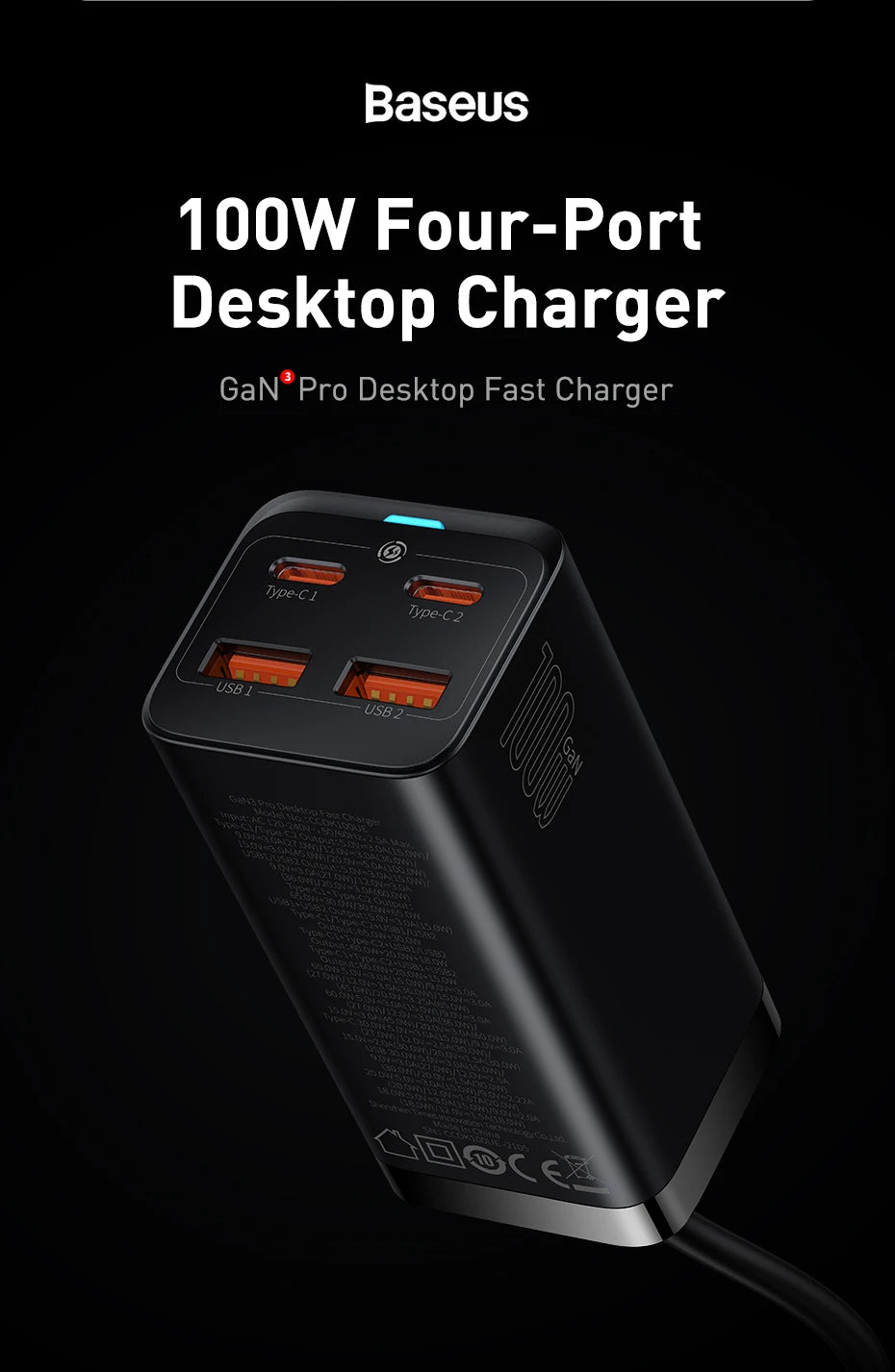GaN3 Desktop Charger 100W 65W USB C PD Multiport Charger - Smarsty