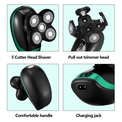 5 In 1 Men's Rechargeable Electric Shaver with Floating Heads - Smarsty
