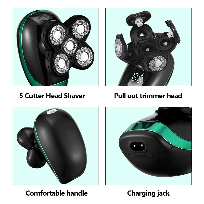 5 In 1 Men's Rechargeable Electric Shaver with Floating Heads - Smarsty