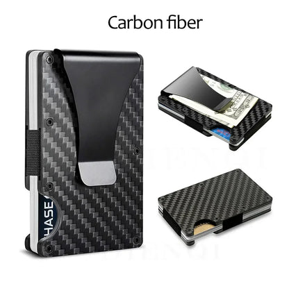 Carbon Fiber Metal Minimalist Slim Credit Card Holder Wallet Carteira for Men Cartera Tarjetero Hombre RFID Bank Cardholder Case