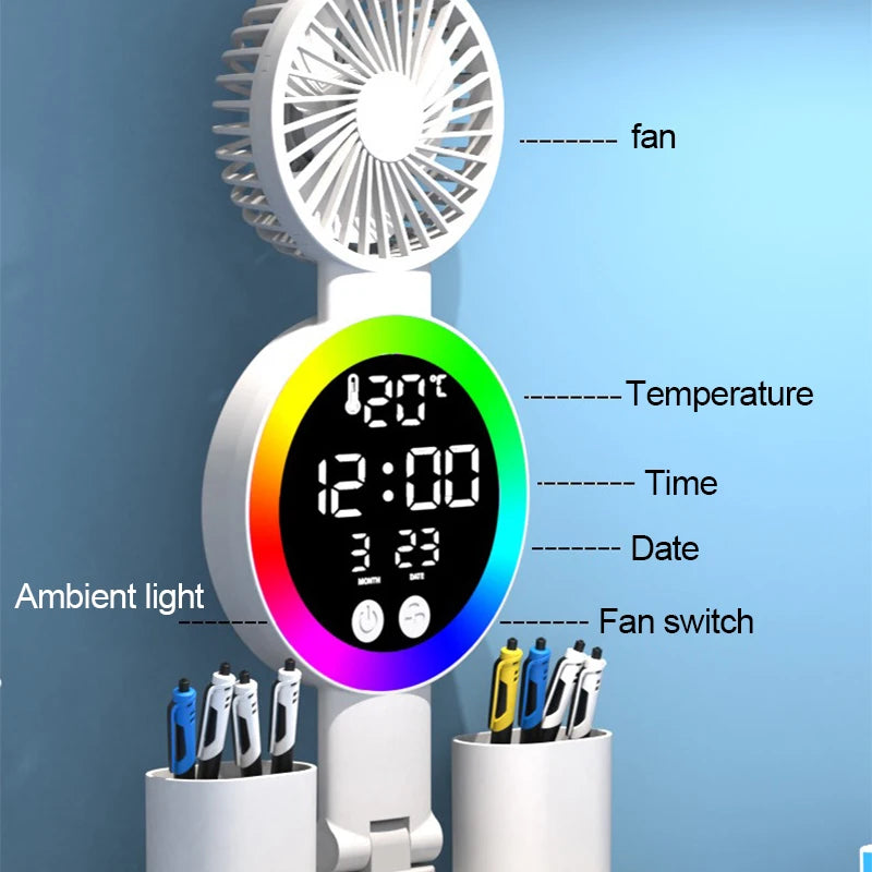 Rechargeable LED Table Lamp with Fan and Clock - Smarsty