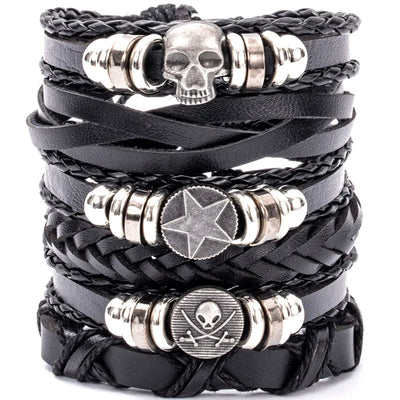 Viking Leather Bracelet For Men Adjustable Skull Design - Smarsty
