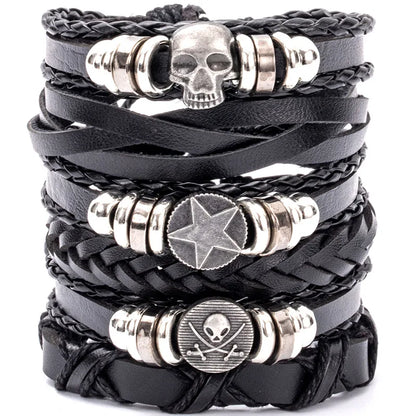 Viking Leather Bracelet For Men Adjustable Skull Design - Smarsty