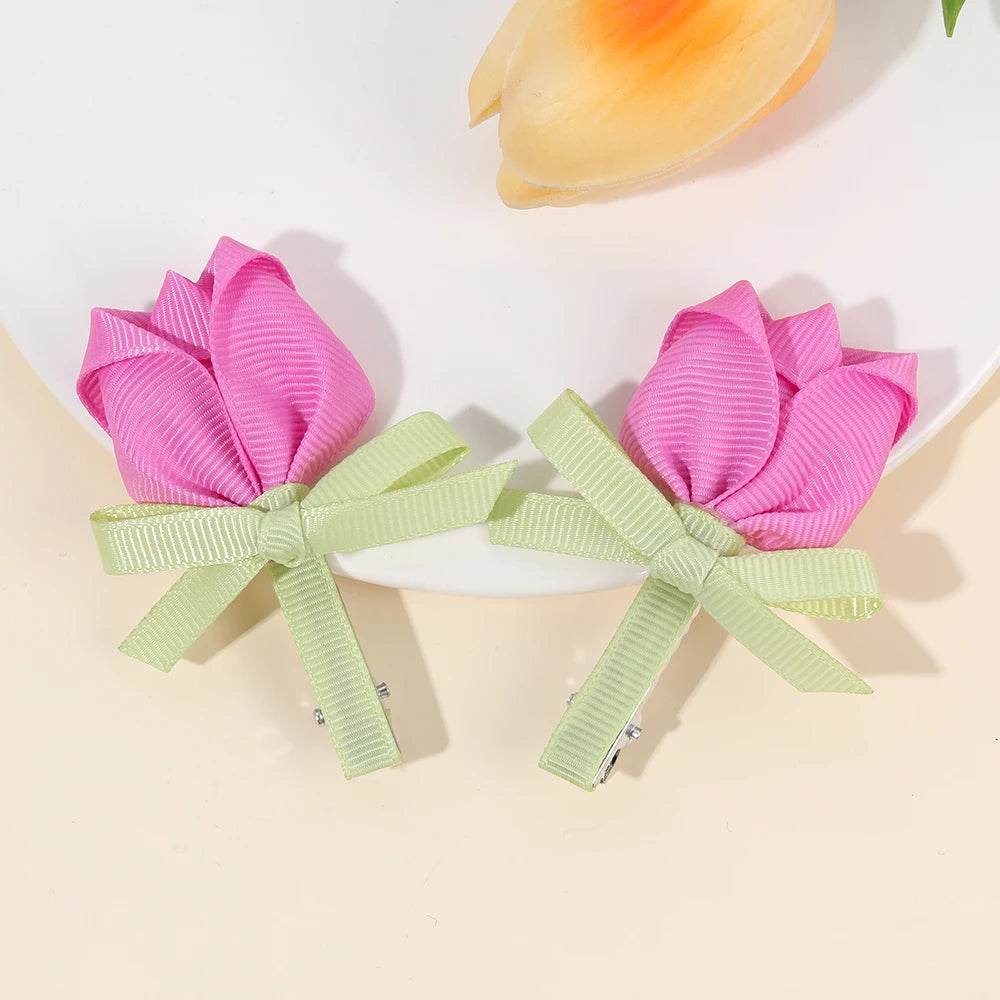 Pink Tulip Floral Hair Clips for Girls - Smarsty