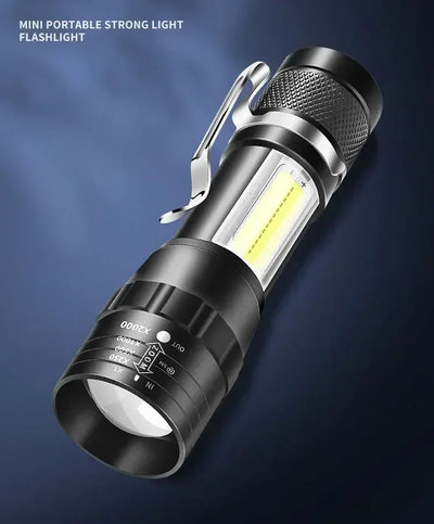 Portable Rechargeable LED Flashlight with Pen Clip Zoomable Waterproof Torch with Side Light Outdoor Camping Emergency Lantern - Smarsty