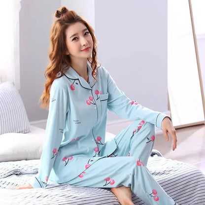 Women's Pajamas Set V-Neck Button down Top and Trousers Sleepwear Homewear Casual Nightwear Loungewear Autumn Winter Two-Piece - Smarsty
