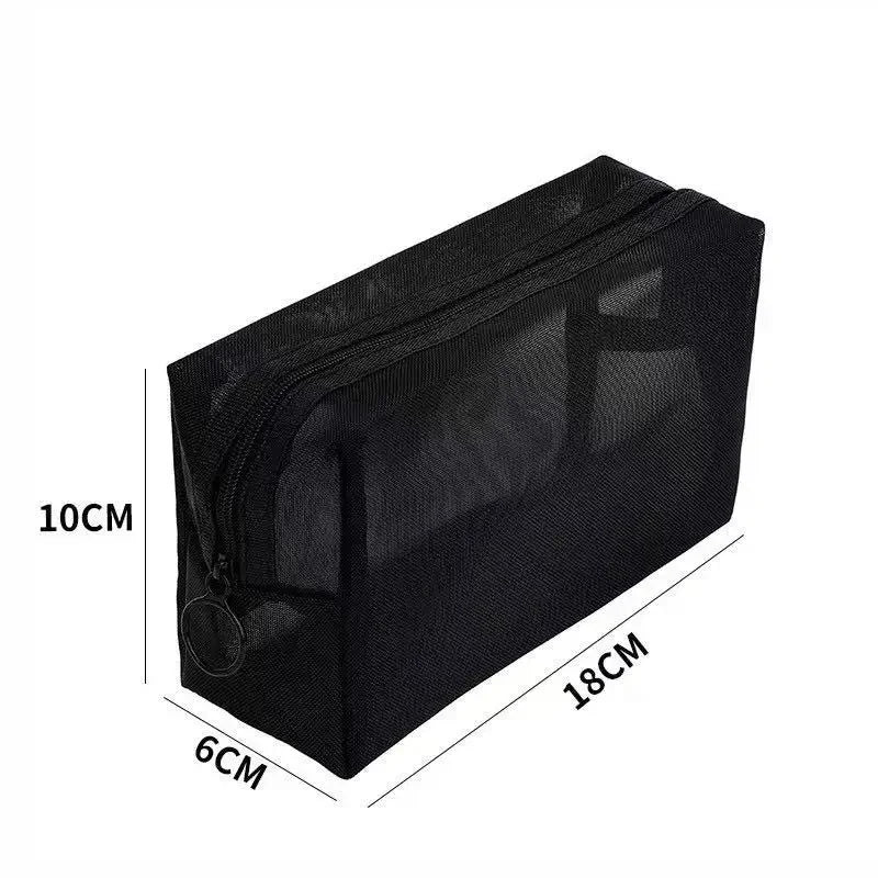 1PC Travel Black Mesh Cosmetic Bag Zipper Makeup Bag For Women Wash Toiletry Bag Makeup Organizer Portable Storage Pouch - Smarsty