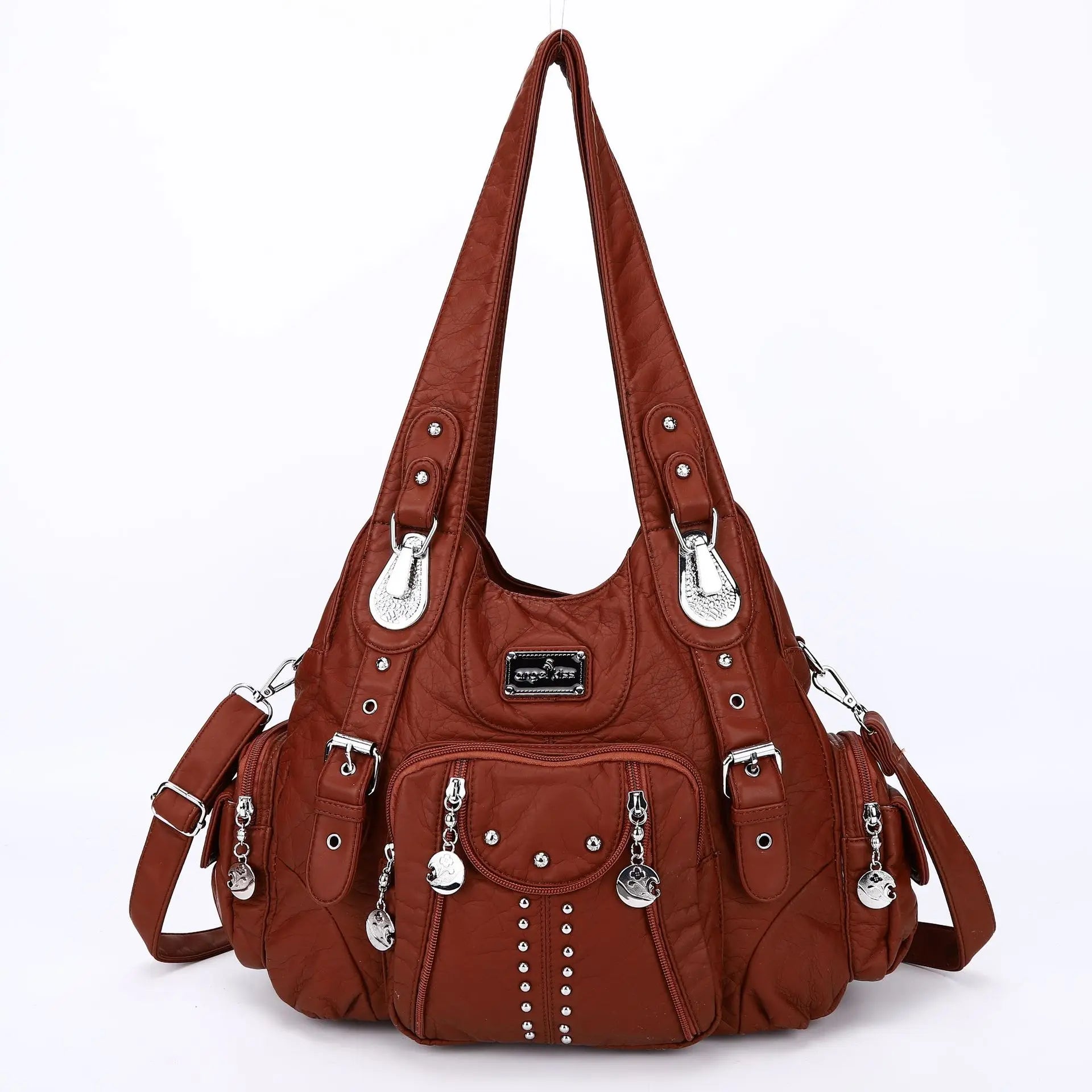 Angelkiss PU Leather Women Shoulder Bag Zipper Closure - Smarsty