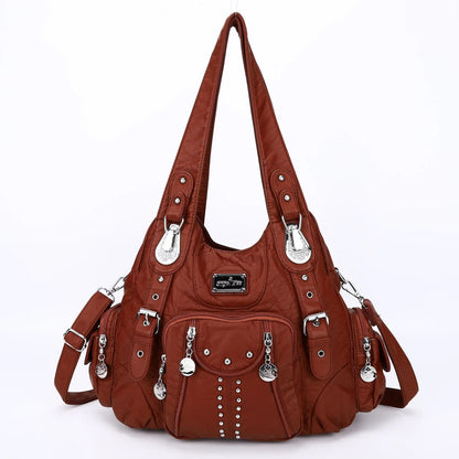 Angelkiss PU Leather Women Shoulder Bag Zipper Closure - Smarsty