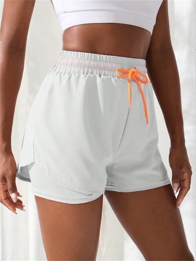 Women's High Rise Yoga Shorts With Elastic Proximity Control Running Shorts, Fake Two Pieces Pants - Smarsty