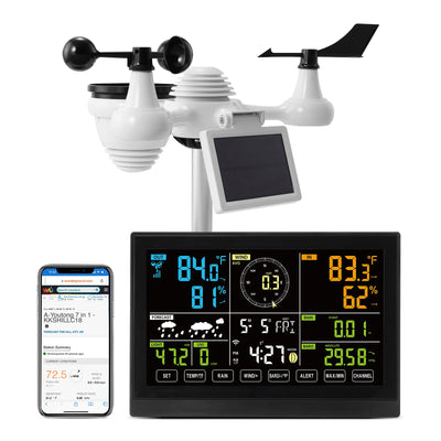 SucceBuy 7-in-1 Wi-Fi Weather Station 7.5 in Color Display + Solar Wireless Outdoor Sensor Alarm Alerts for Temperature Humidity - Smarsty