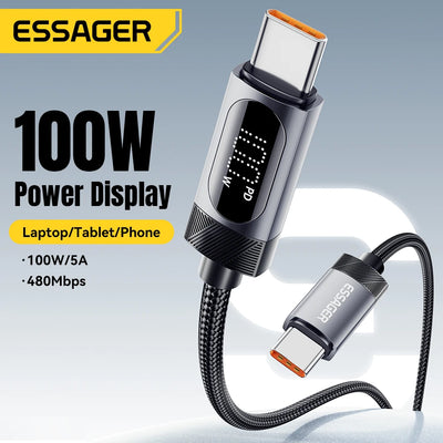 Essager Digital Dispaly USB C Cable For iPhone 17 16 15 Xiaomi Huawei 100W PD Fast Charging For Macbook iPad Type C to C Cable - Smarsty