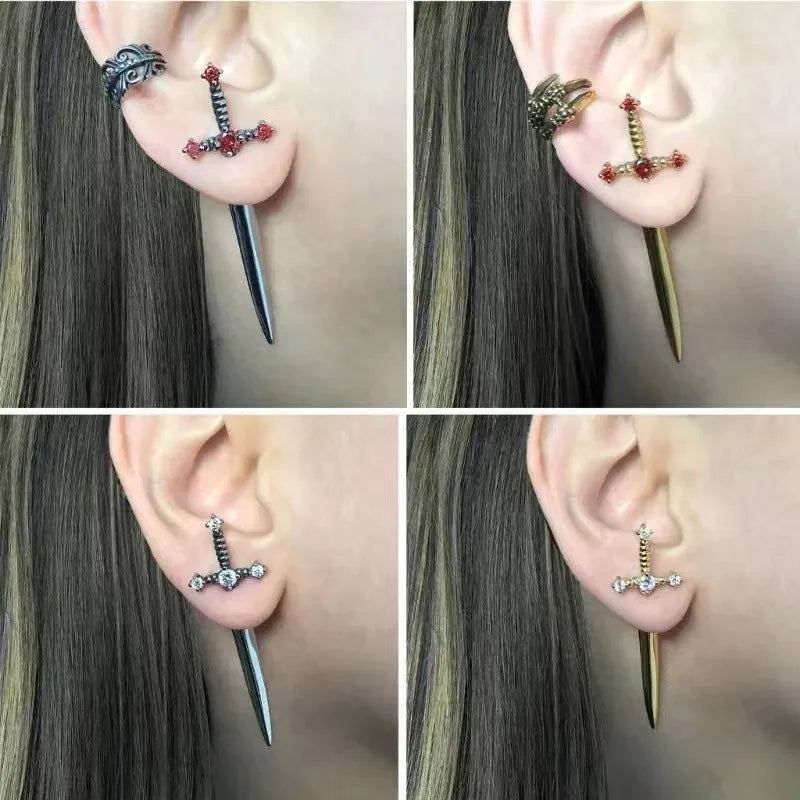 Gothic Sword Kinitial Piercing Earrings for Punk Style Lovers - Smarsty