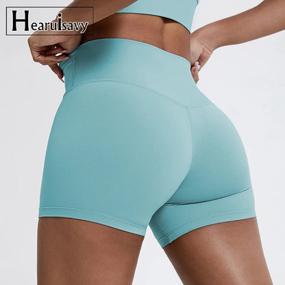 Hearuisavy Running Sports Shorts Women Buttock Lift Gym Leggings Women Cycling Slim Fit Workout Shorts High Waist Yoga Shorts - Smarsty
