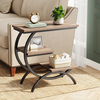 Tribesigns C-Shaped End Table, Industrial 3-Tier Small Table for Couch, Wood Bedside Table Snack Table with Storage Shelves - Smarsty