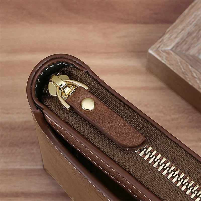Vintage Men's Wallet PU Leather Short Purse Men Hasp Zipper Clutch Solid Color Wallets High Quality Durable Convenient Wallets - Smarsty