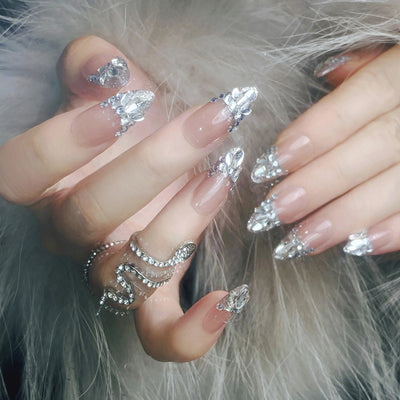 24pcs Pink Crystal Bow Press On Nails for Girls - Smarsty