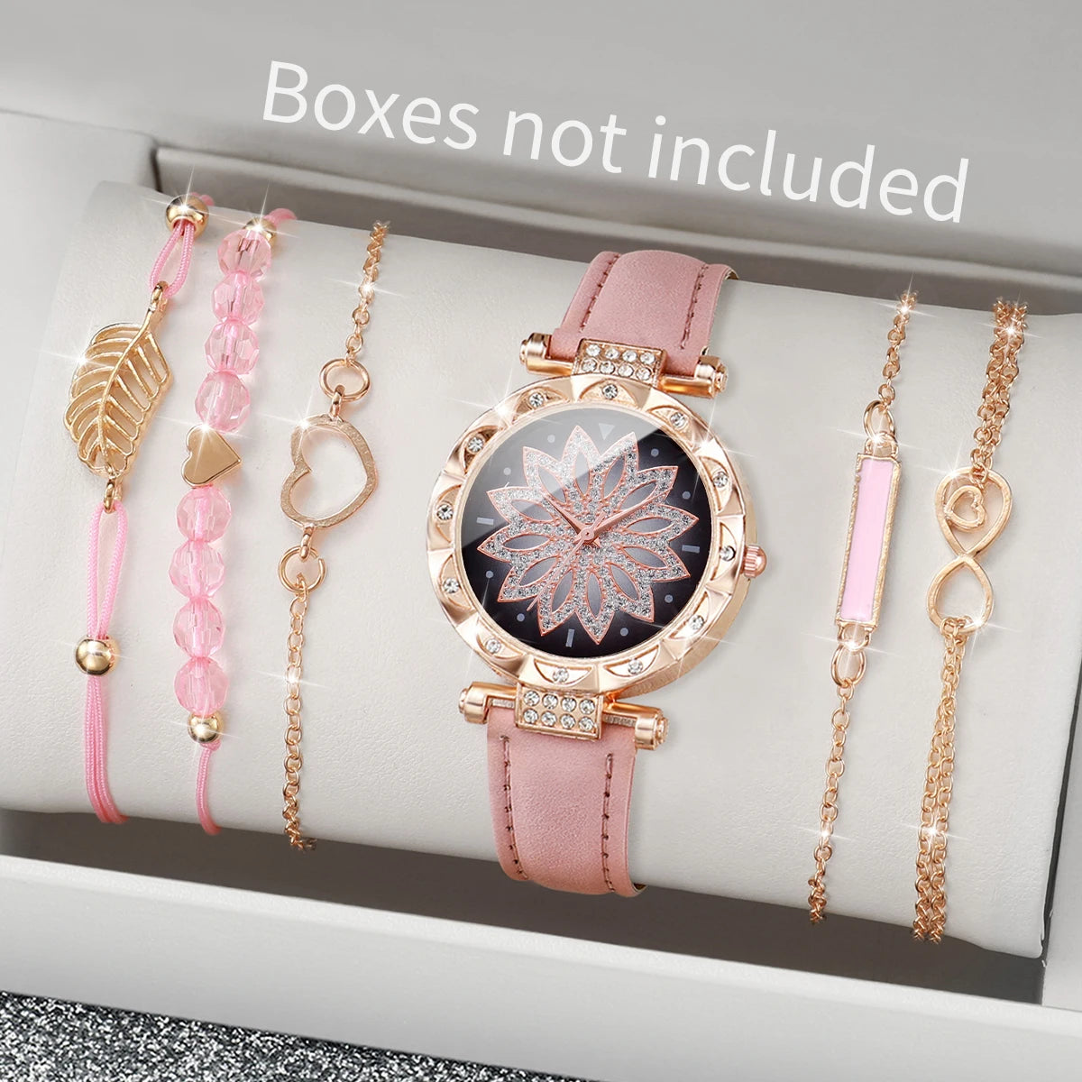 Fashion Heart Dial Women's Watch Set with Leather Band - Smarsty
