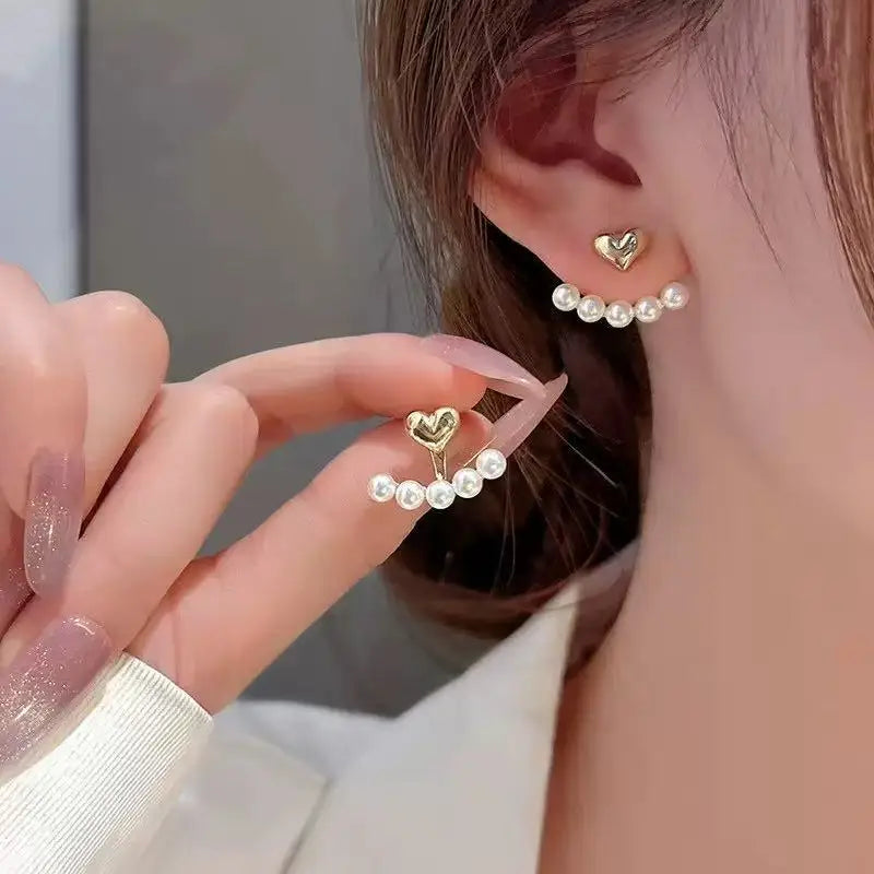 Light Luxury Simulated Pearl Heart Stud Earrings Gift - Smarsty