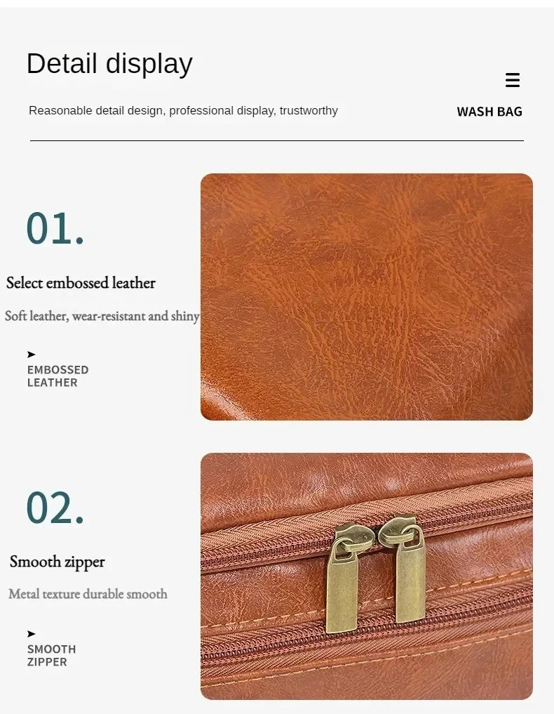 Leather Toiletry Bag for Men Women Dopp Kit Mens Hanging Toiletry Bag Travel Toiletry Bag for Traveling Large Cosmetic Bag for T - Smarsty