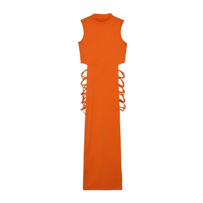 Criss Cross Cut Out Dress, Sexy Bodycon Mock Neck Sleeveless Dress, Women's Clothing - Smarsty