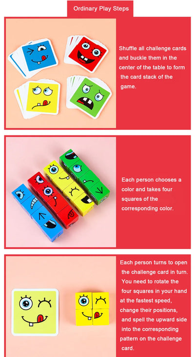 Cube Face Change Building Blocks Board Game Wood Puzzle Montessori Expression Wooden Blocks Blocos For Children Kids Toys Gift by Smarsty