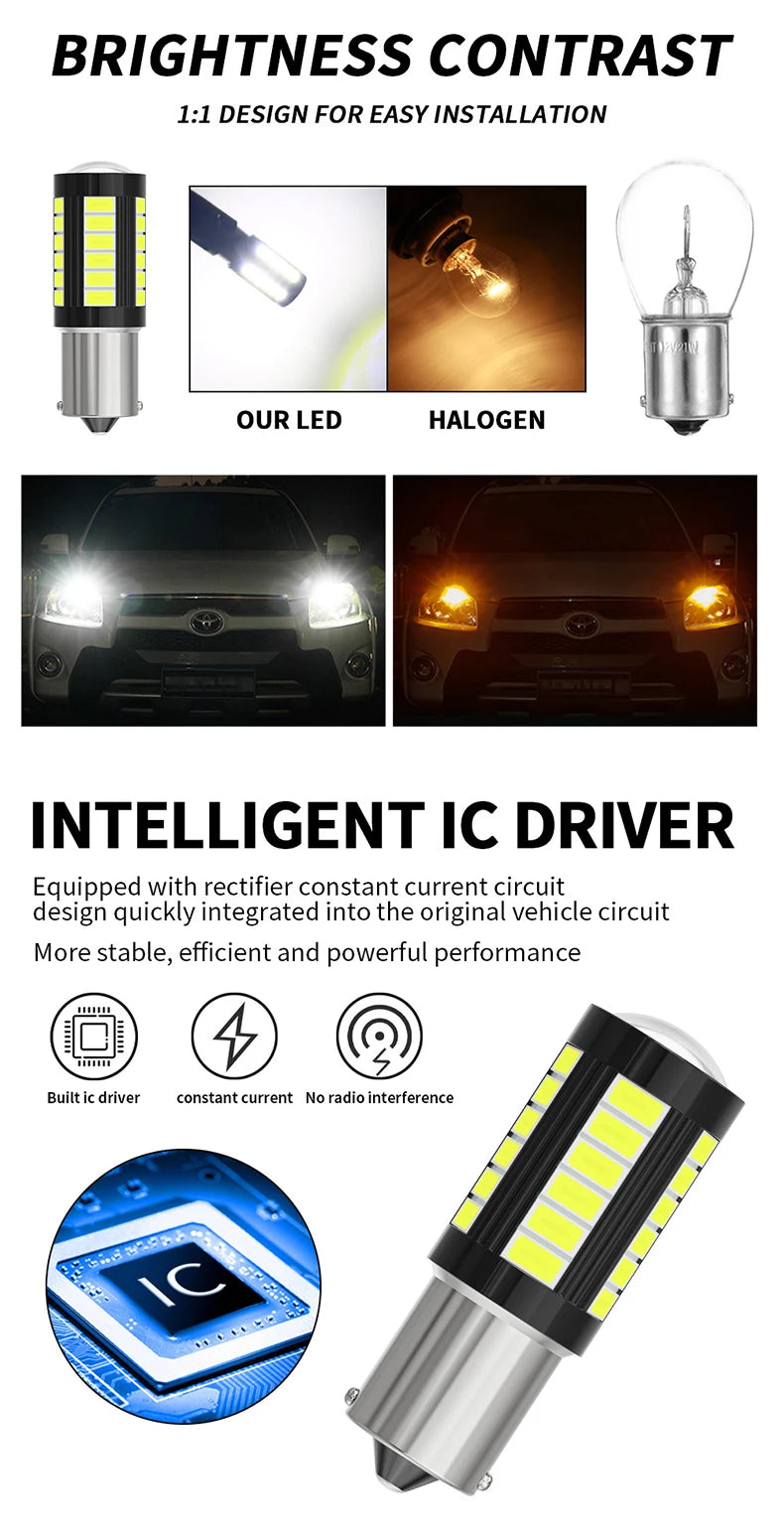 2pcs LED 1156 BA15S P21W 1157 BAU15S PY21W P21/5W BAY15D For Car Truck ATV Light Canbus 5630SMD Turn Signal Lamp DRL Bulb 12V24V - Smarsty
