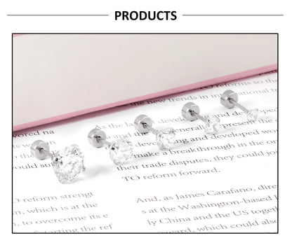 Stainless Steel Cubic Zirconia Stud Earrings Screw Back - Smarsty