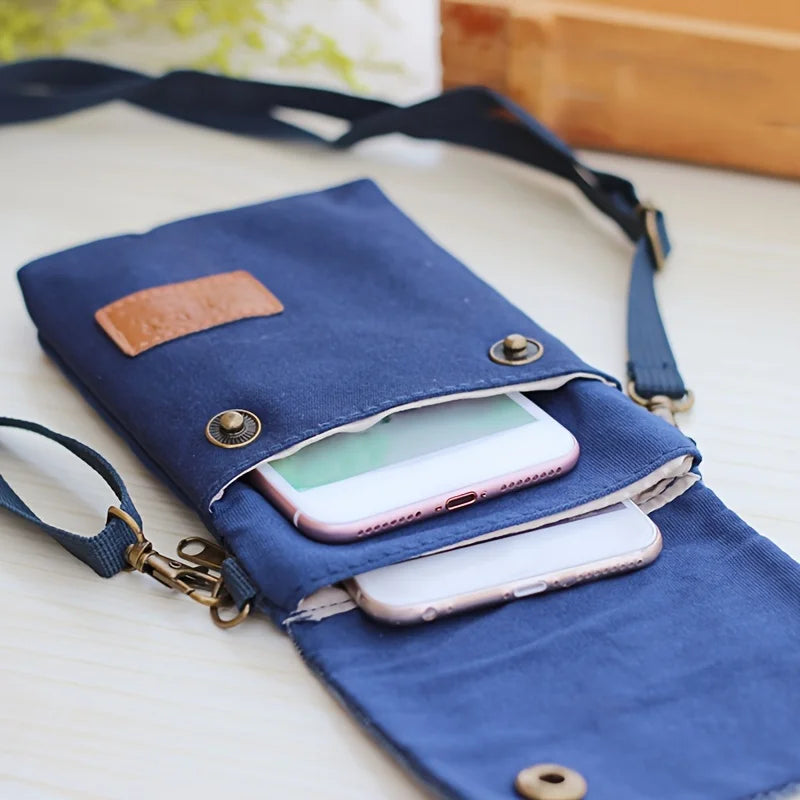 Canvas Crossbody Bag With Cell Phone Pocket And Coin Purse - Smarsty