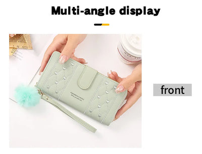 Women Long Wallet Pu Leather Card Holder Large Capacity Hasp Zipper Coin Purse Multi Card Organizer Cell Phone Wristlet Handbag - Smarsty