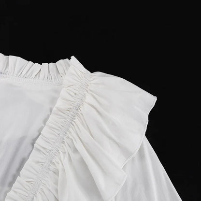 Tossy Ruffled V-Neck White Mini Dress Female Patchwork Long Sleeve Elegant Bandage Fashion Dress High Waist Lace-Up Women Dress - Smarsty