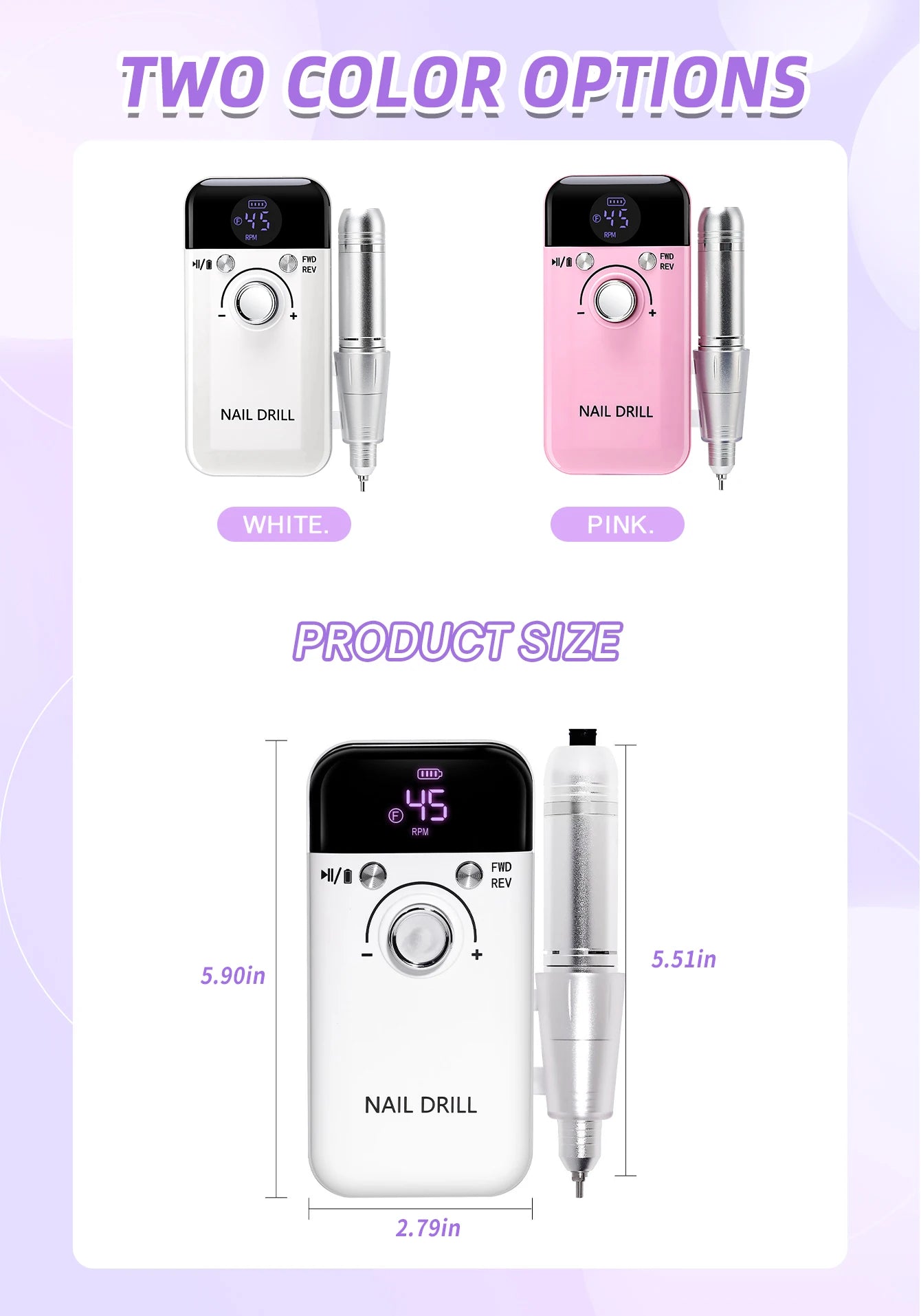45000RPM Portable Nail Drill Machine for Low Noise Manicure - Smarsty
