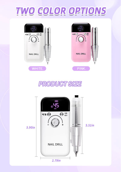 45000RPM Portable Nail Drill Machine for Low Noise Manicure - Smarsty