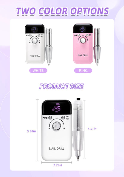 45000RPM Portable Nail Drill Machine for Low Noise Manicure - Smarsty